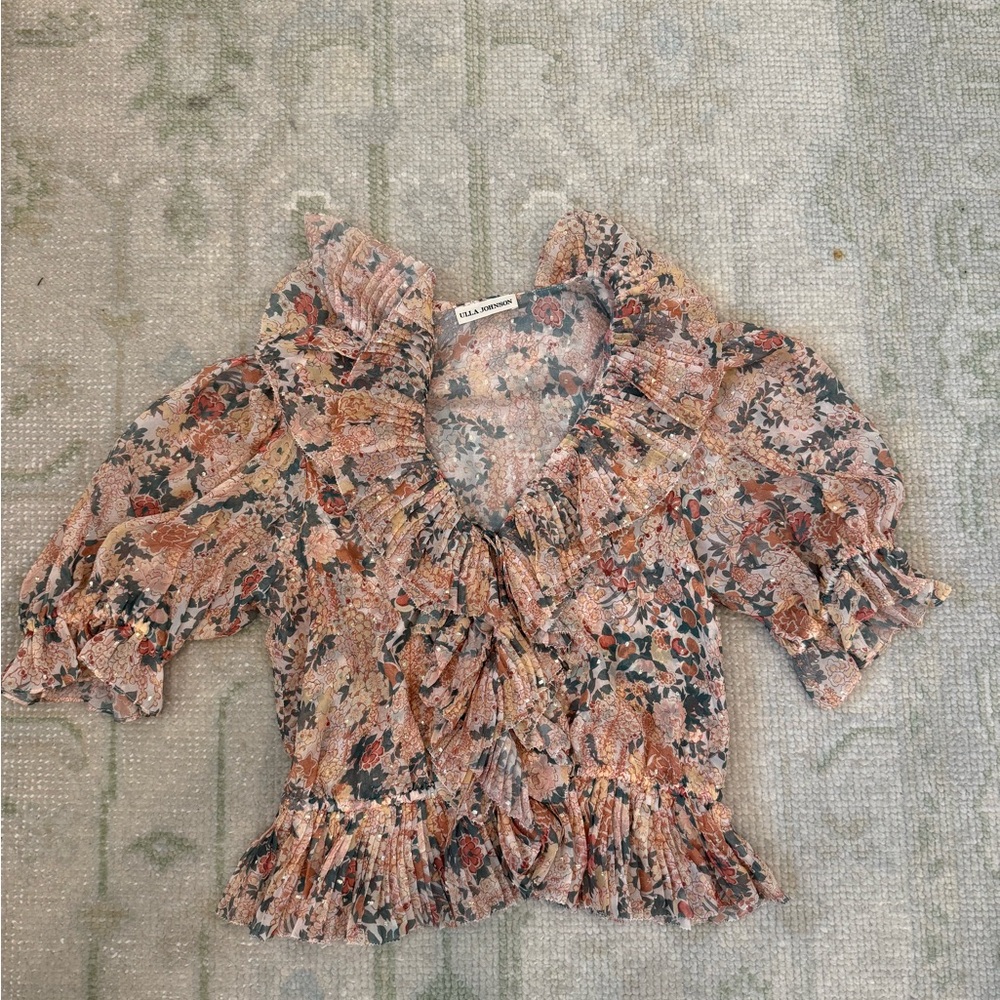 Ulla Johnson Pink Puff Sleeve Ruched Blouse